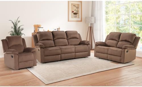 EBELLO Manual Recliner Sofa Set, Microfiber Reclining Couch Furniture Set by EBELLO