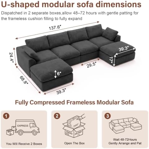 137" Cloud Couch Sectional Sofa - Image 2