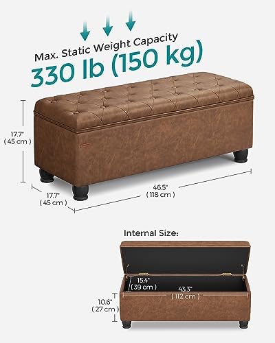 SONGMICS Storage Ottoman, 46.5 Inches Long Bed End Stool, Solid Wood Legs - Image 2