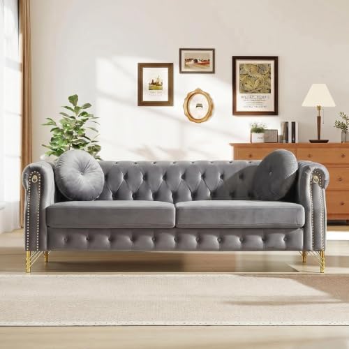 82" Velvet Chesterfield 3-Seater Sofa by Kolavess
