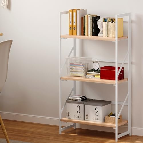 JSB 3 Tier No Assembly Folding Bookshelf, Industrial Metal Book Shelf - Image 2