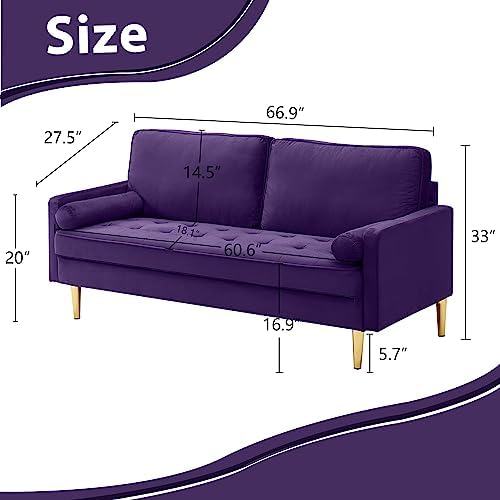 67" Velvet Loveseat Sofa Couch, Tufted Upholstered 2-Seater Couch - Image 2