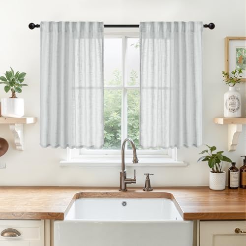 Grey Linen Semi Sheer Curtains 42 X 40 Inch Length by YoungsTex