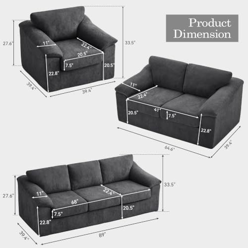 Oversized Boneless Couch Sets, Modern 3 Seater Sofa, Loveseat Sofa - Image 2