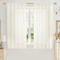 YoungsTex Ivory Linen Curtains 54 Inch Length, Short Light Filtering Drapes by YoungsTex