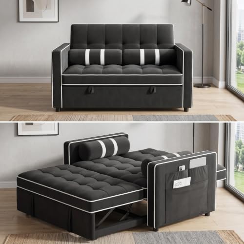 Marsail Futon Sleeper Sofa Bed, Convertible Pull Out Couch, Jet Black by Marsail