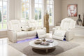 Power Reclining Sofa Set with LED Light, Power Recliner Leather Sectional Sofa by COSYMOORFURNITURE