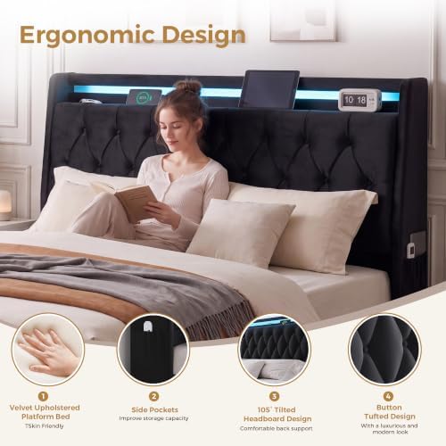Jocoevol Full LED Velvet Bed Frame - Image 5