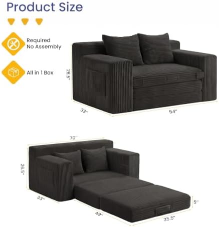 54” Boneless Couch Sofa Bed, Loveseat Cloud Couch, Sleeper Sofa - Image 2