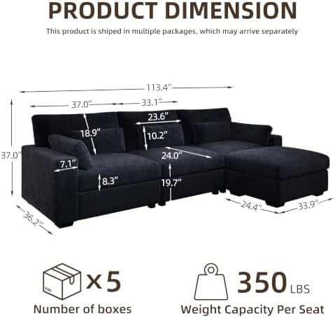 WorthFurni 113.4'' Modular Sectional Sofa, L Shaped Oversized Extra Deep Couches - Image 2