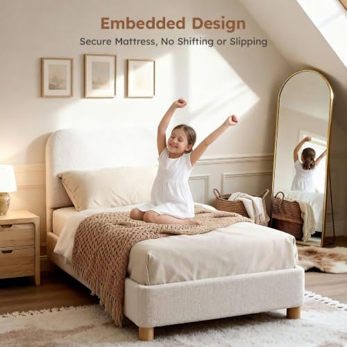 Twin Size Cloud Platform Bed for Kids, Soft Boucle Toddler Bed Frame - Image 3
