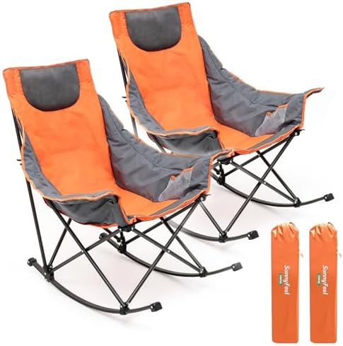 SUNNYFEEL Oversized Folding Rocking Camping Chair 2 Pack, 500lbs Orange by SunnyFeelCamping
