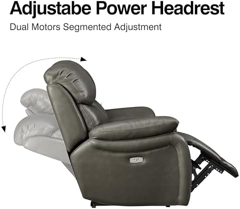 THSUPER Grey Top Grain Leather Power Recliner Sofa Loveseat - Image 3