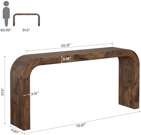 71" Solid Wood Console Table, Farmhouse Waterfall Sofa Table - Image 2