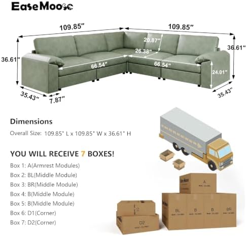 EASE MOOSE Modular Sectional Sofa, L Shaped Leather Sectional Couch - Image 2