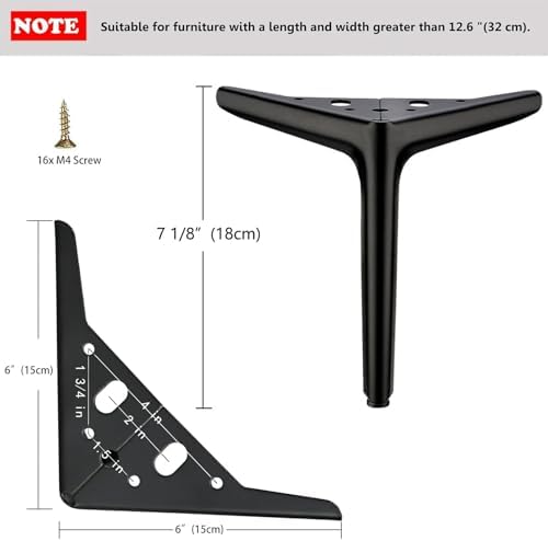 7 inch/18cm Matte Black Metal Furniture Legs Set of 4 - Image 2
