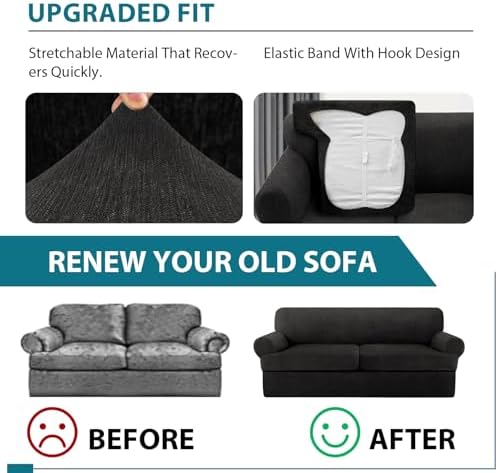 3 Piece T Cushion Sofa Slipcovers Stretch Couch Cover Furniture Covers - Image 5