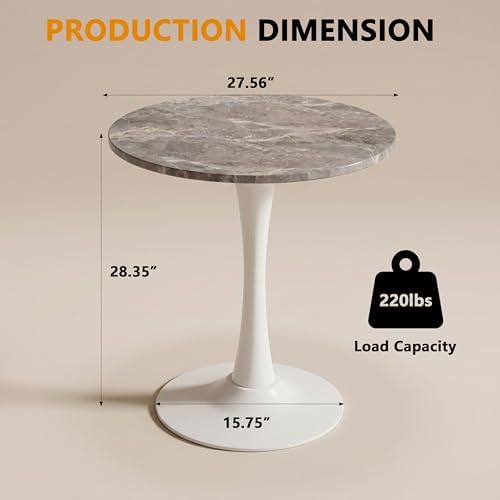 27.6" Sintered Stone Round Tulip Table, Mid-Century Modern Style Dining Table - Image 2