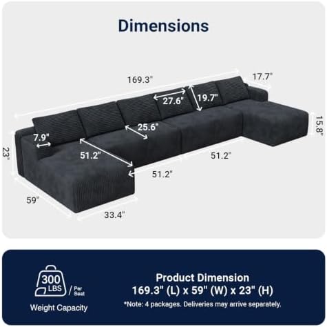 Avenco Modular Sectional Sofa, Boneless Couches - Image 2
