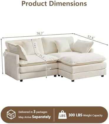 Loveseat Sofa Cloud Sofa Couch, 2 Seat Deep Seat L Shaped Couch - Image 2