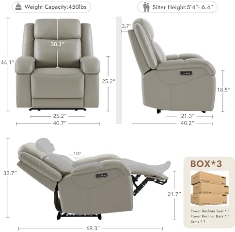 Watson & Whitely Oversized Genuine Leather Wall Hugger Power Recliner - Image 3