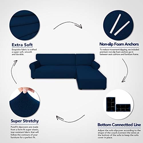 PureFit Stretch Sectional Couch Covers 2 pcs Non Slip L Shape Sofa Cover - Image 3
