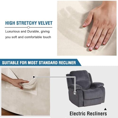 H.VERSAILTEX Recliner Chair Covers Velvet Recliner Cover 1 Piece Slip Covers - Image 3