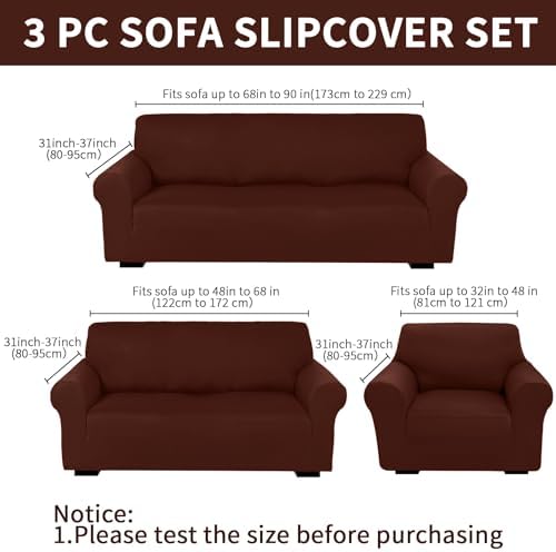 Peryiter 3 Pcs Couch and Loveseat Sofa Covers, Coffee Brown, Milk Silk - Image 2