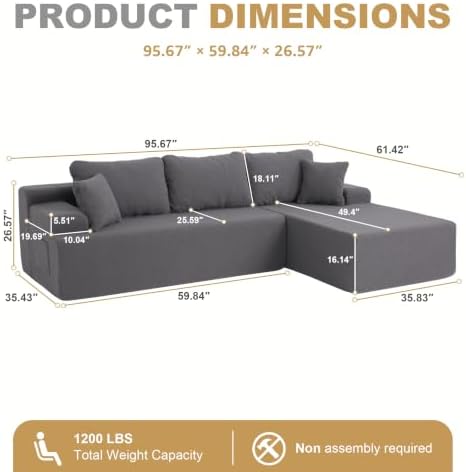 Hobestluk Boneless Couch Modular Sectional Sofa L-Shape Lounge Cloud Couch - Image 2