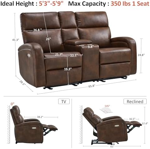 MCombo Zero Wall Recliner Loveseat, 2-Seat Power Wall Hugger Sofa - Image 3