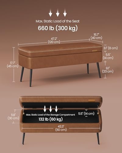 VASAGLE Storage Ottoman Bench, PU Leather, Steel Legs - Image 3