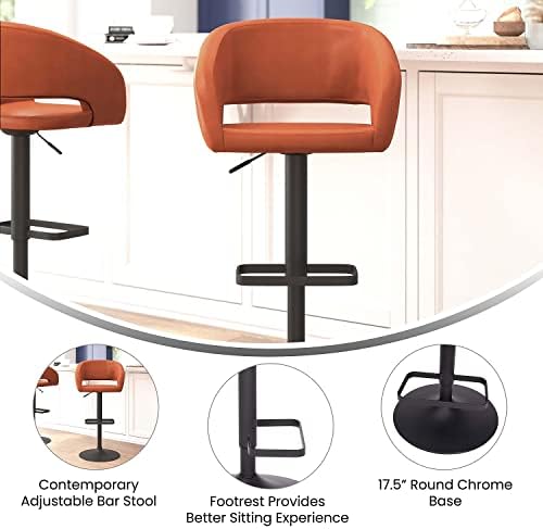 Flash Furniture Vinyl Adjustable Barstool, Cognac/Black - Image 4