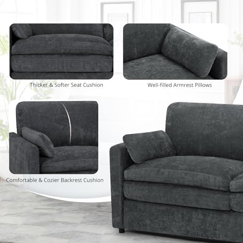 Comfy Chenille Sofa Set with Well-Filled Pillows, Dark Grey - Image 4