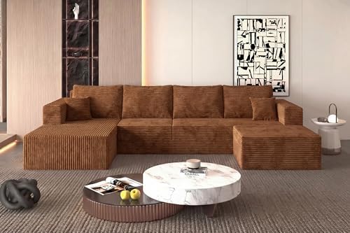 138" Modern Modular Sectional Sofa, U-Shaped Cloud Couch, Soft Corduroy by ICCEQUEEFURNITURE