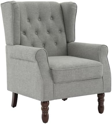 High Back Accent Chairs Set of 2, Light Gray Fabric Wingback Armchair - Image 7