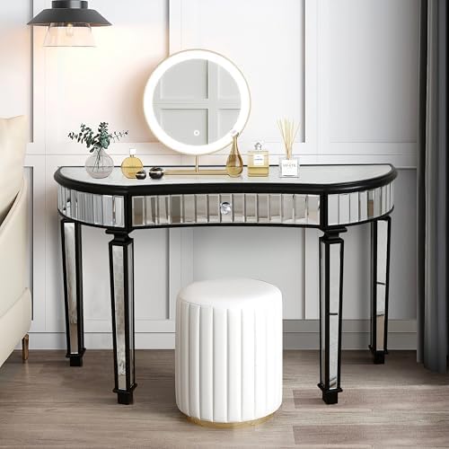 Black Mirrored Console Table, Modern Luxury Entryway Vanity Desk Mirrored - Image 6