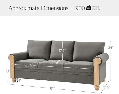 81" Mid-Century Modern 3-Seater Sofa, Upholstered Couch - Image 2