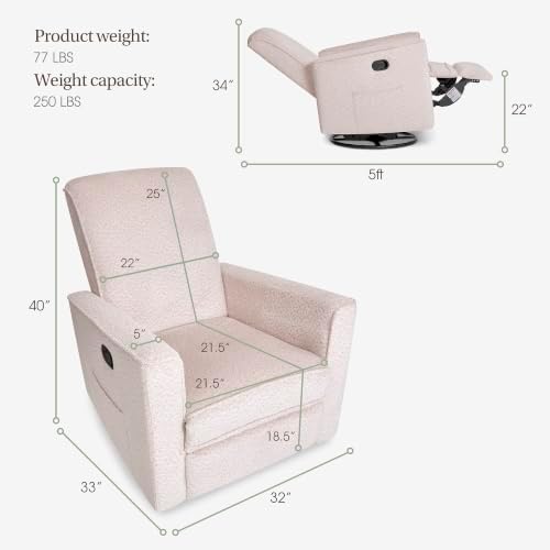 Evolur Raleigh Plus Nursery Glider Recliner, Ballet Pink - Image 3
