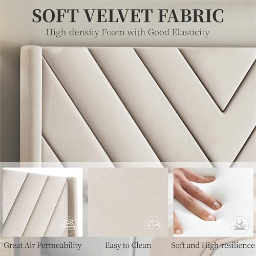 Yaheetech Full Bed Frame with Chevron Channel-Tufted Headboard - Image 5