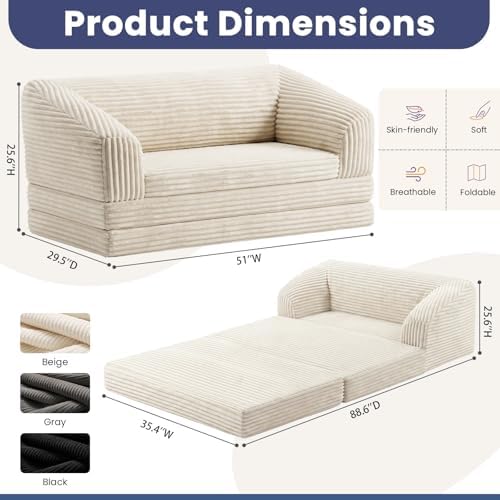 JUIKURY Convertible Sofa Bed, 3-in-1 Foldable Loveseat Couch - Image 2