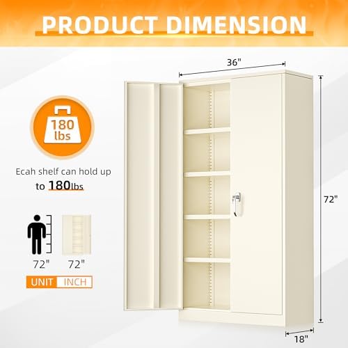 INTERGREAT Metal Storage Cabinet Doors, Tall Lockable Steel Cabinets - Image 3