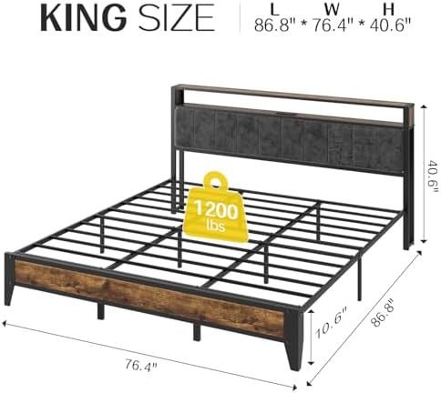 OLEVS King Bed Frame with Headboard, Metal Platform Bed King Size with 2-Tier - Image 2