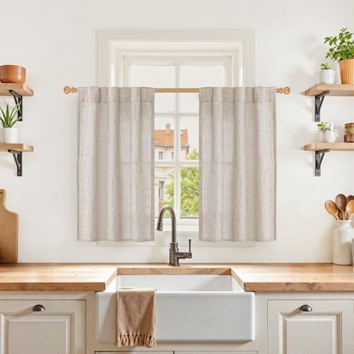YoungsTex Small Linen Cafe Curtains 36 Inch Length by YoungsTex