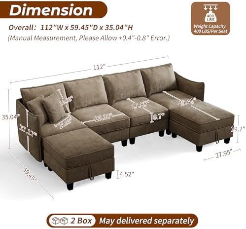 WorthFurni 112" Modular Sectional Sofa U Shape Couches - Image 2