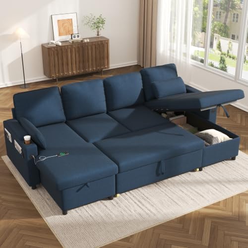 Sofa Bed Pull Out 2 in 1 Sectional Sleeper Sofa U Shaped Couch by DURASPACE