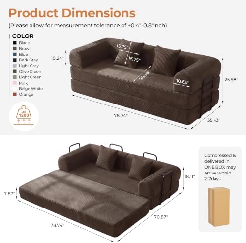 79" Convertible Futon Sofa Bed, Boneless Couch - Image 2
