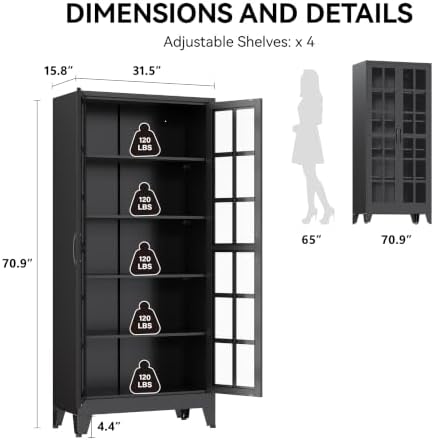 COFaR 71" Black Metal Pantry Cabinet - Image 2