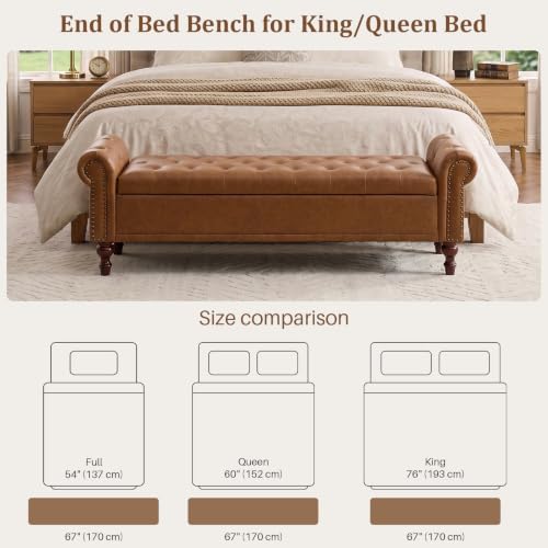 SOFTHION 67" Storage Bench for Bedroom, Linen Upholstered - Image 7