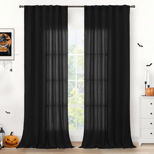 YoungsTex Black Linen Curtains 102 Inches Long by YoungsTex