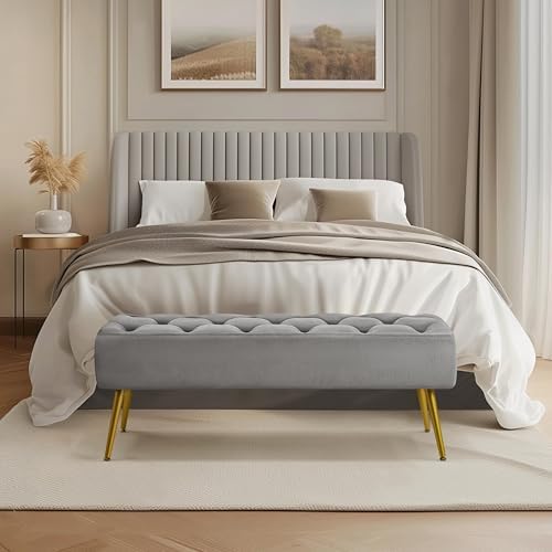 Yaheetech 45" Ottoman Bench for Bedroom, Upholstered Boucle Seat - Image 2